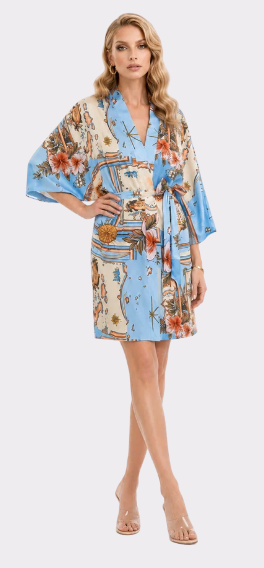 Les Îles Caraïbes Poly-Silk Short Kimono Robe