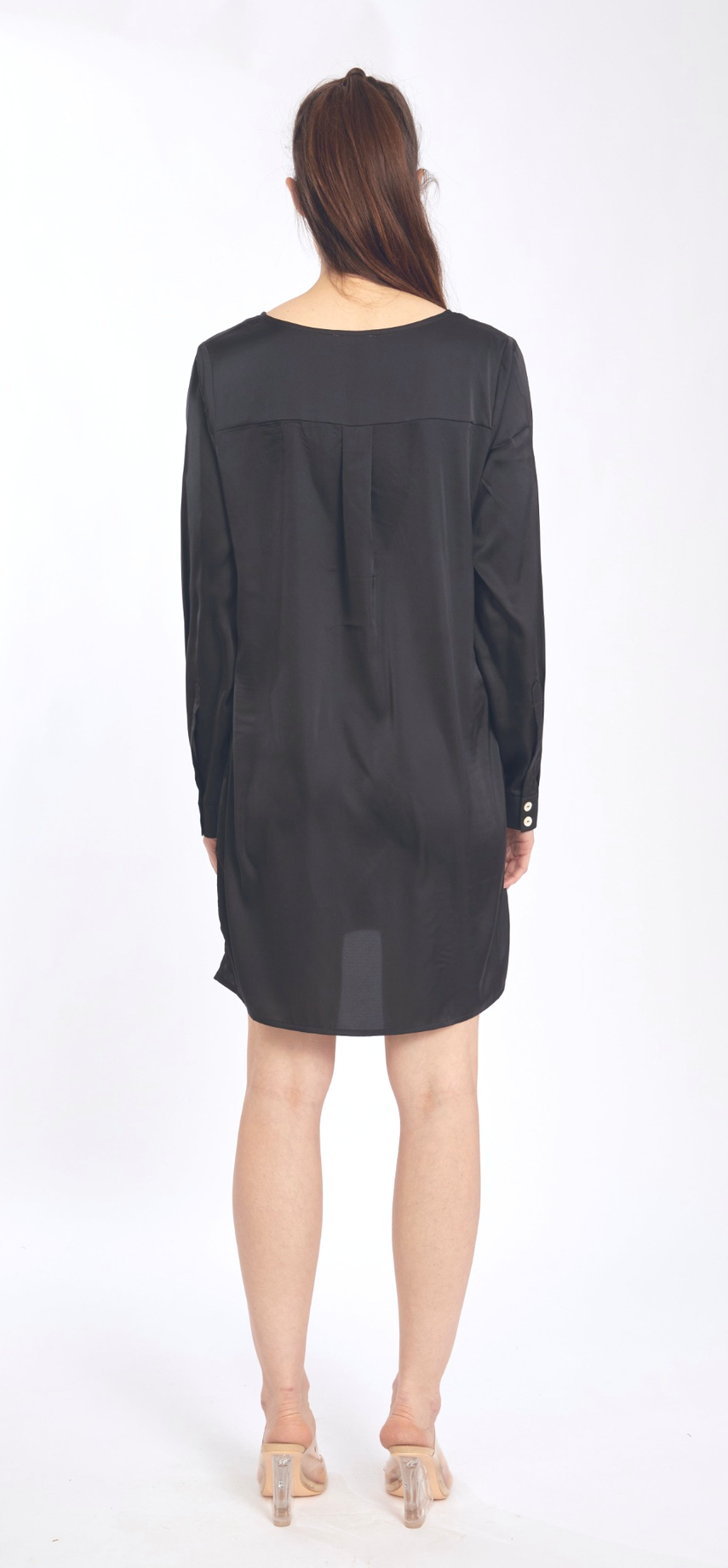 Noir Long Sleeve V-Neck Short Dress