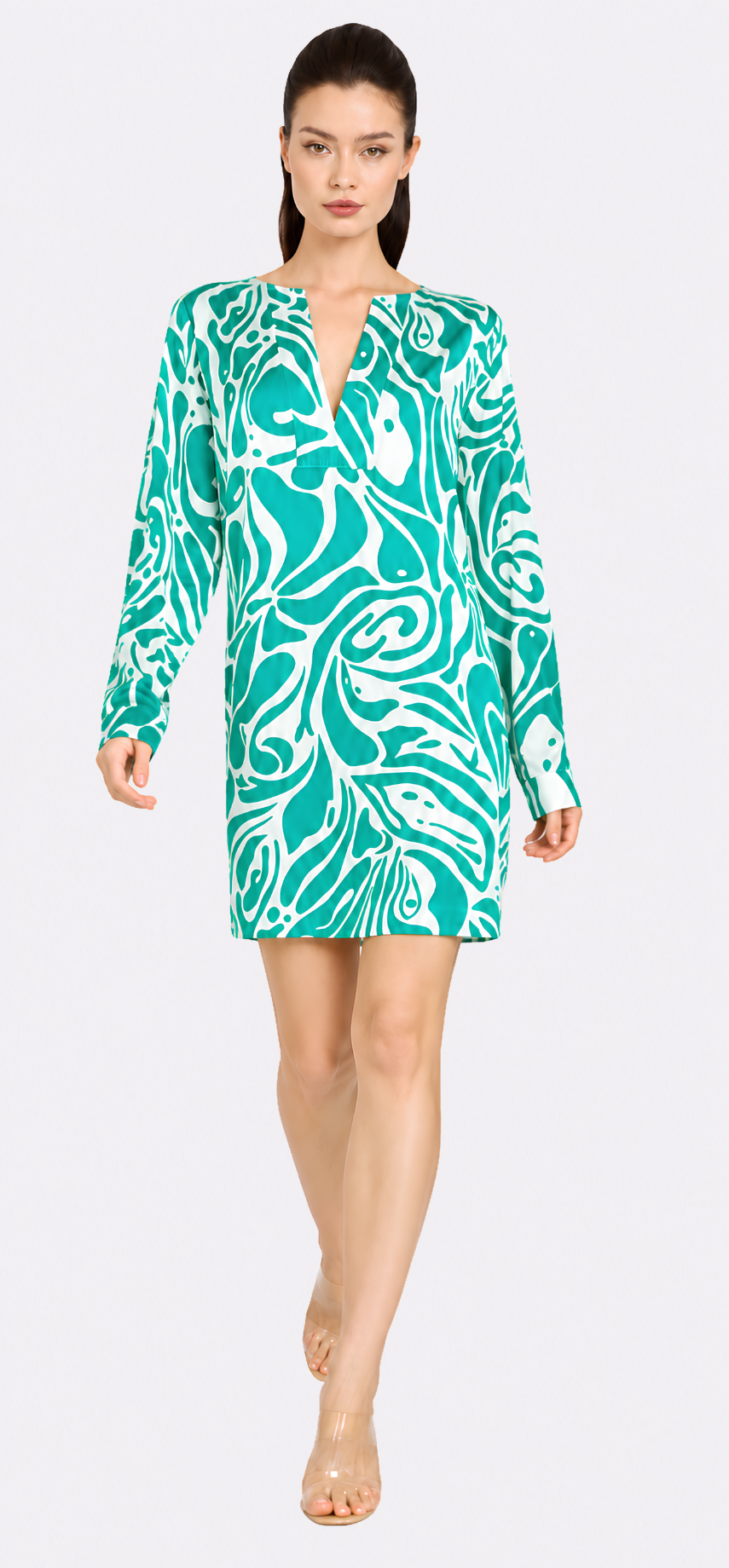 Maze Long Sleeve V-Neck Short Dress