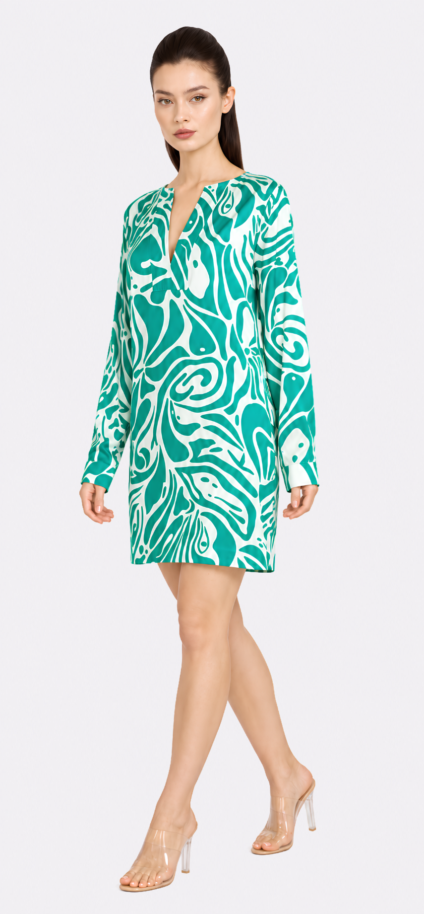Maze Long Sleeve V-Neck Short Dress