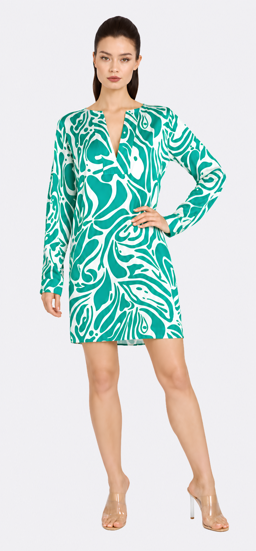 Maze Long Sleeve V-Neck Short Dress