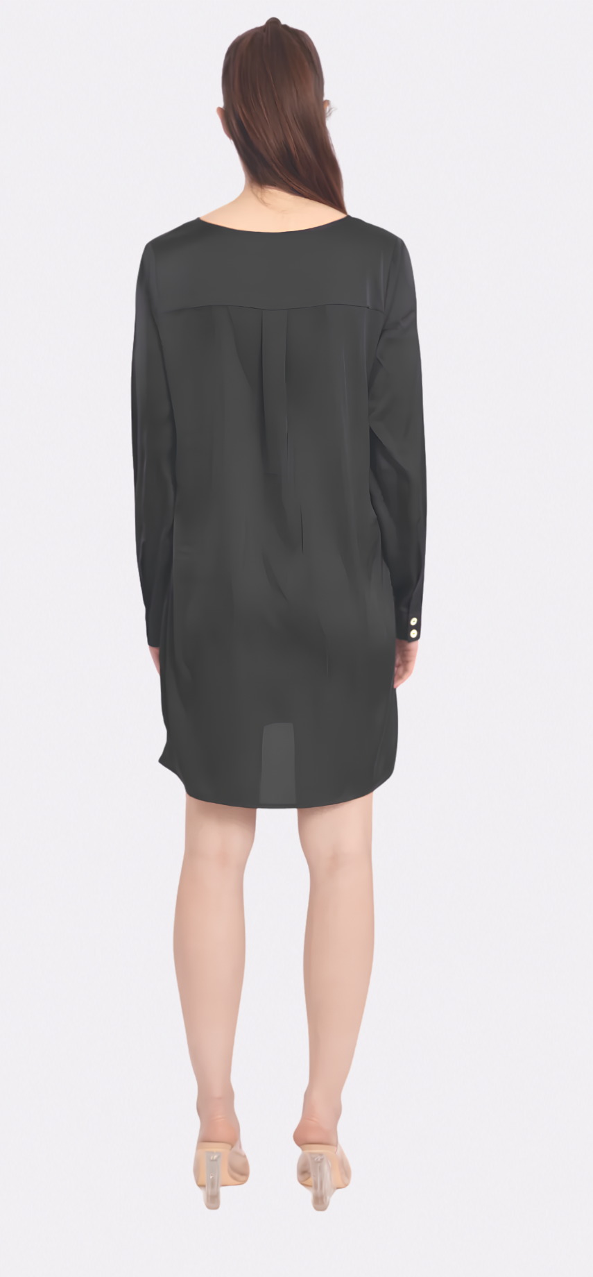 Noir Long Sleeve V-Neck Short Dress