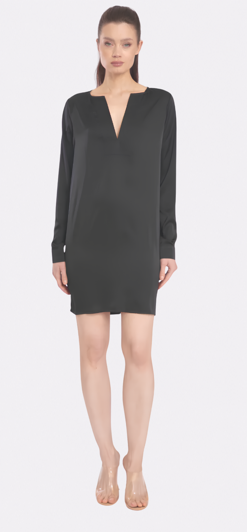 Noir Long Sleeve V-Neck Short Dress