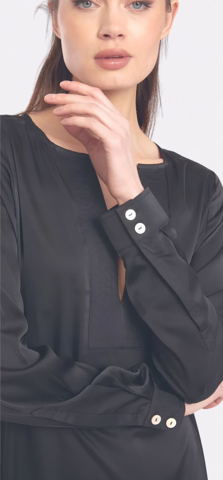 Noir Long Sleeve V-Neck Short Dress