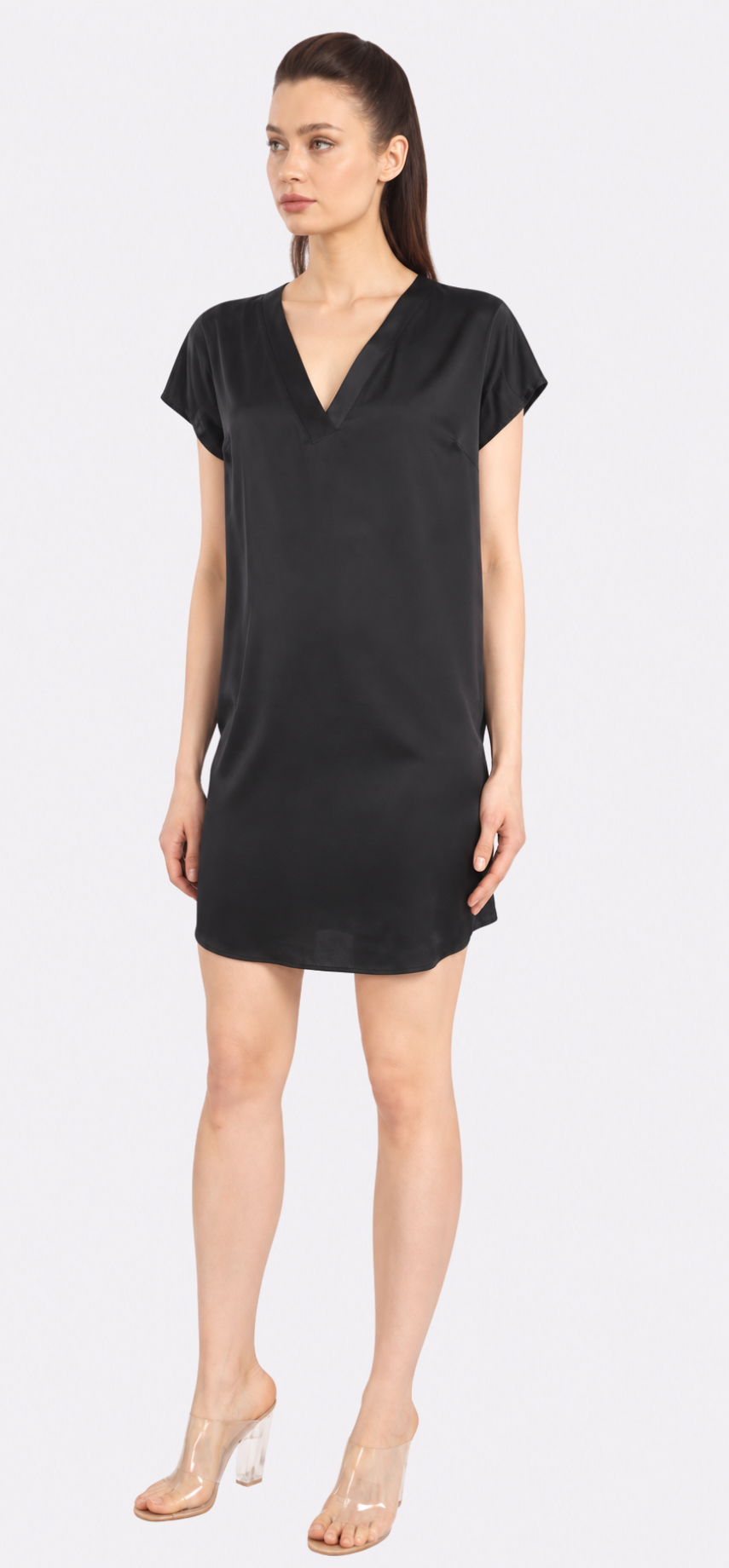 Noir Short Sleeve V Neck Dress Short