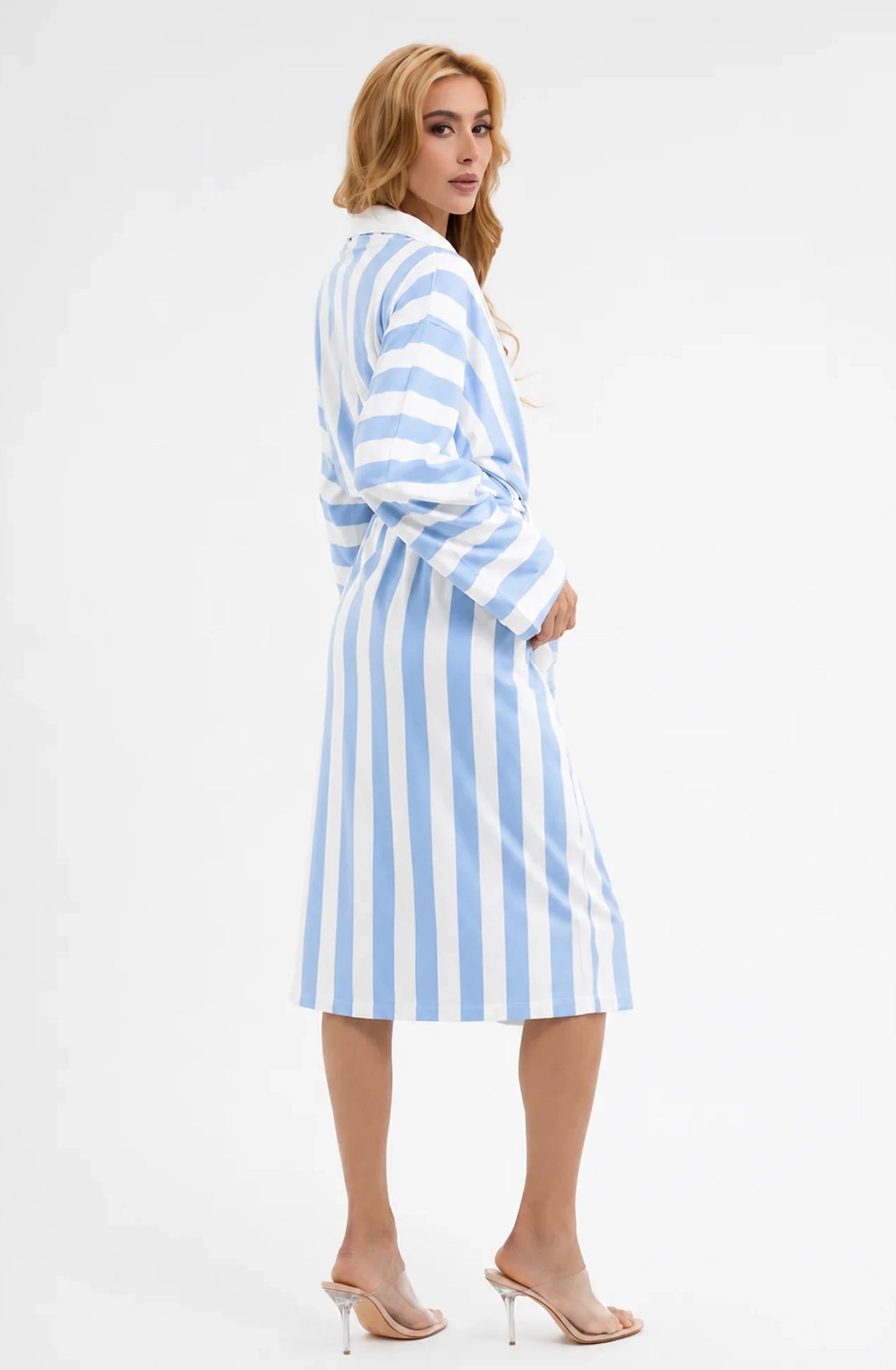 Cabana Blue Long Robe | Luxury Striped Resort Robe