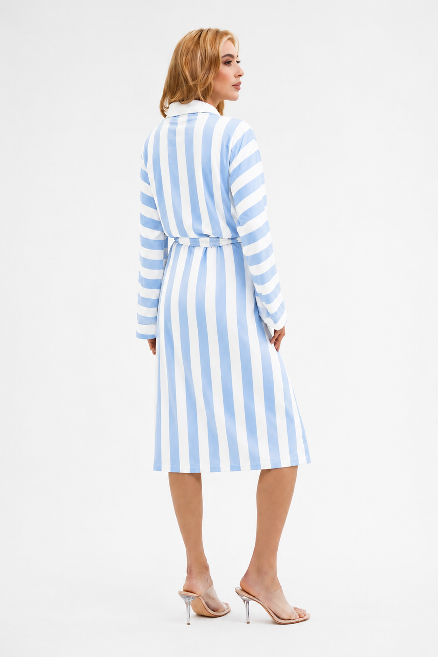 Cabana Blue Long Robe | Luxury Striped Resort Robe