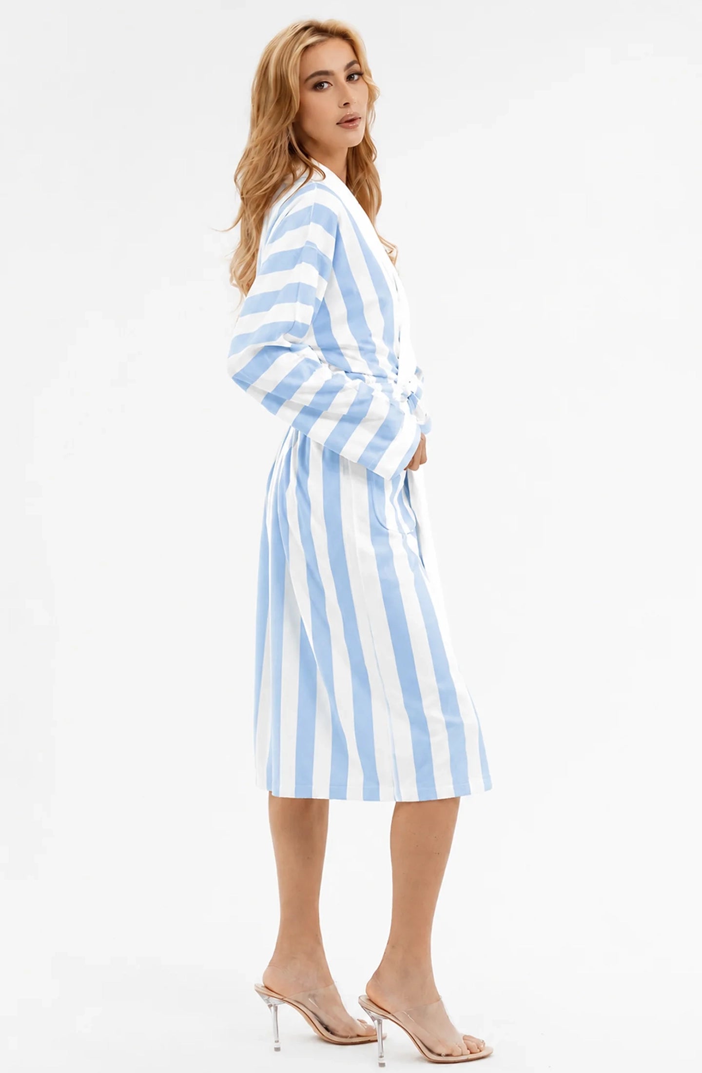 Cabana Blue Long Robe | Luxury Striped Resort Robe