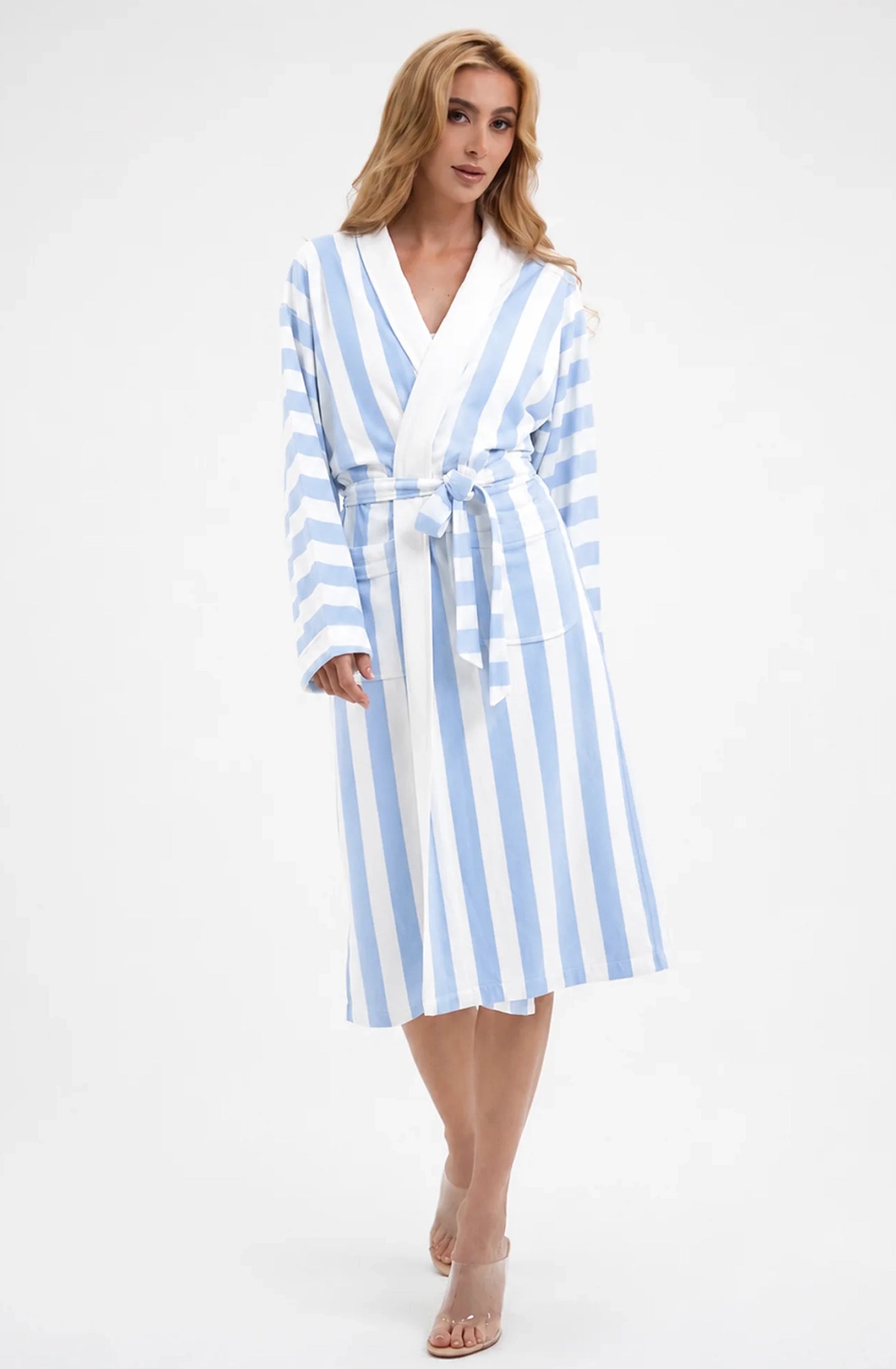 Cabana Blue Long Robe | Luxury Striped Resort Robe