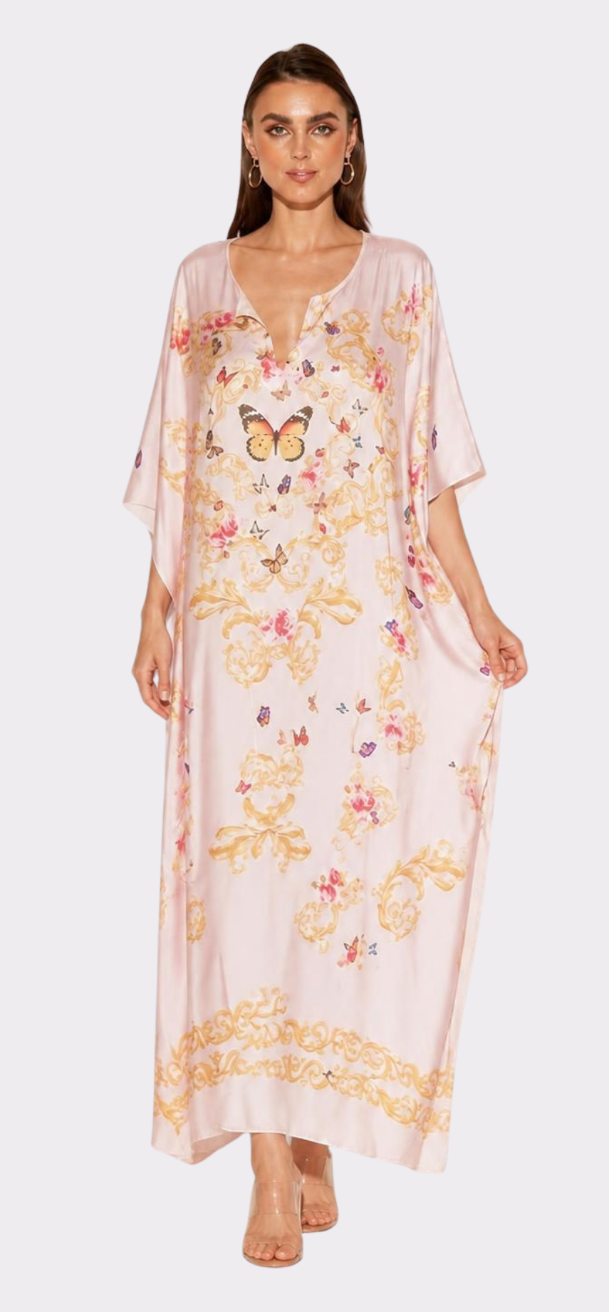 Pink Butterflies Long Caftan