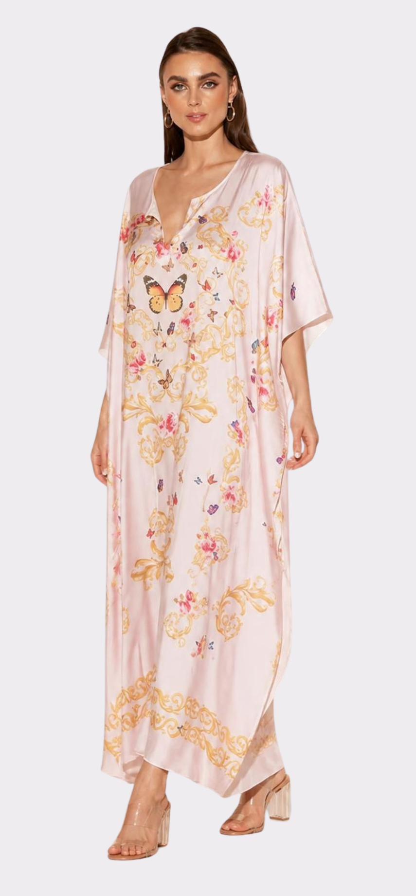 Pink Butterflies Long Caftan