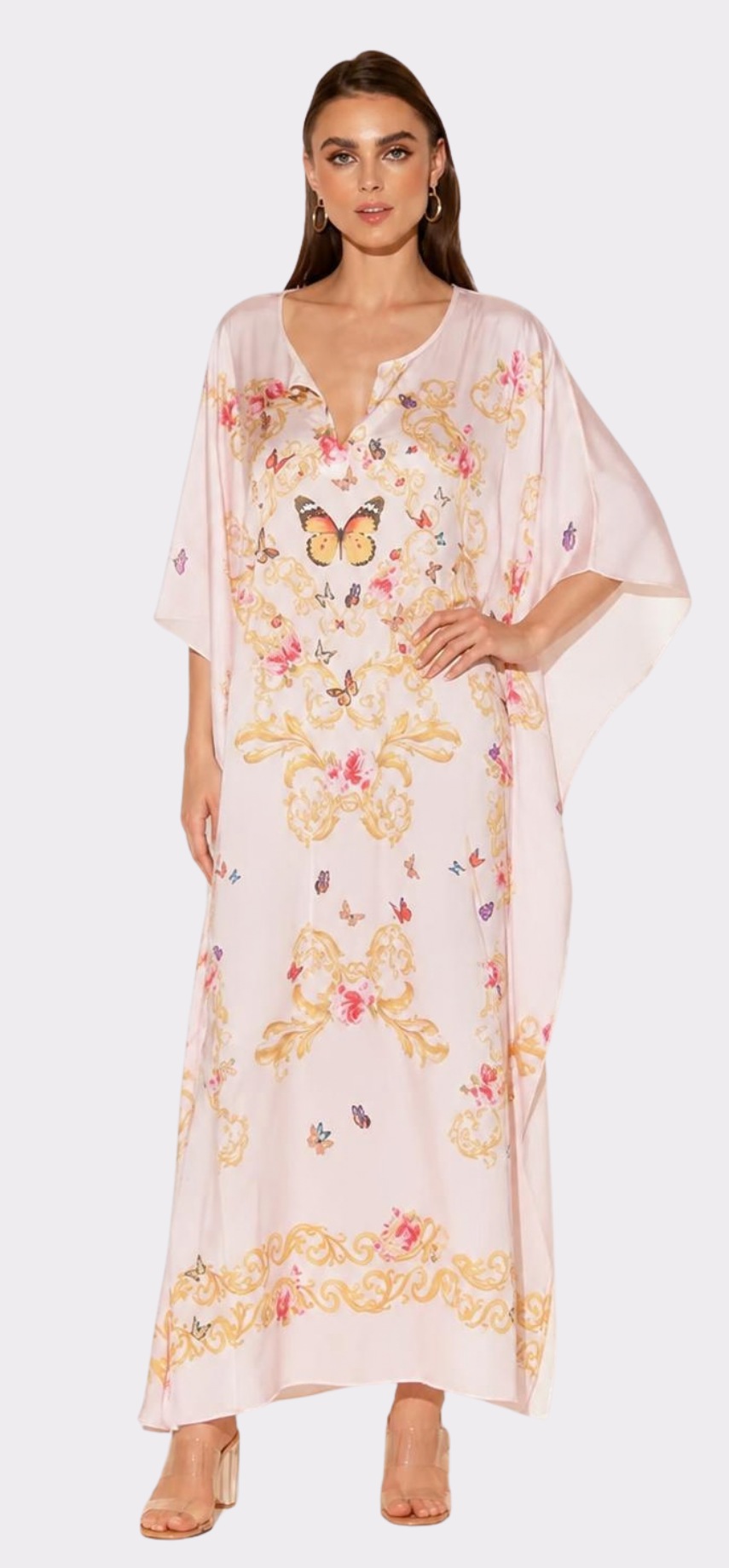 Pink Butterflies Long Caftan