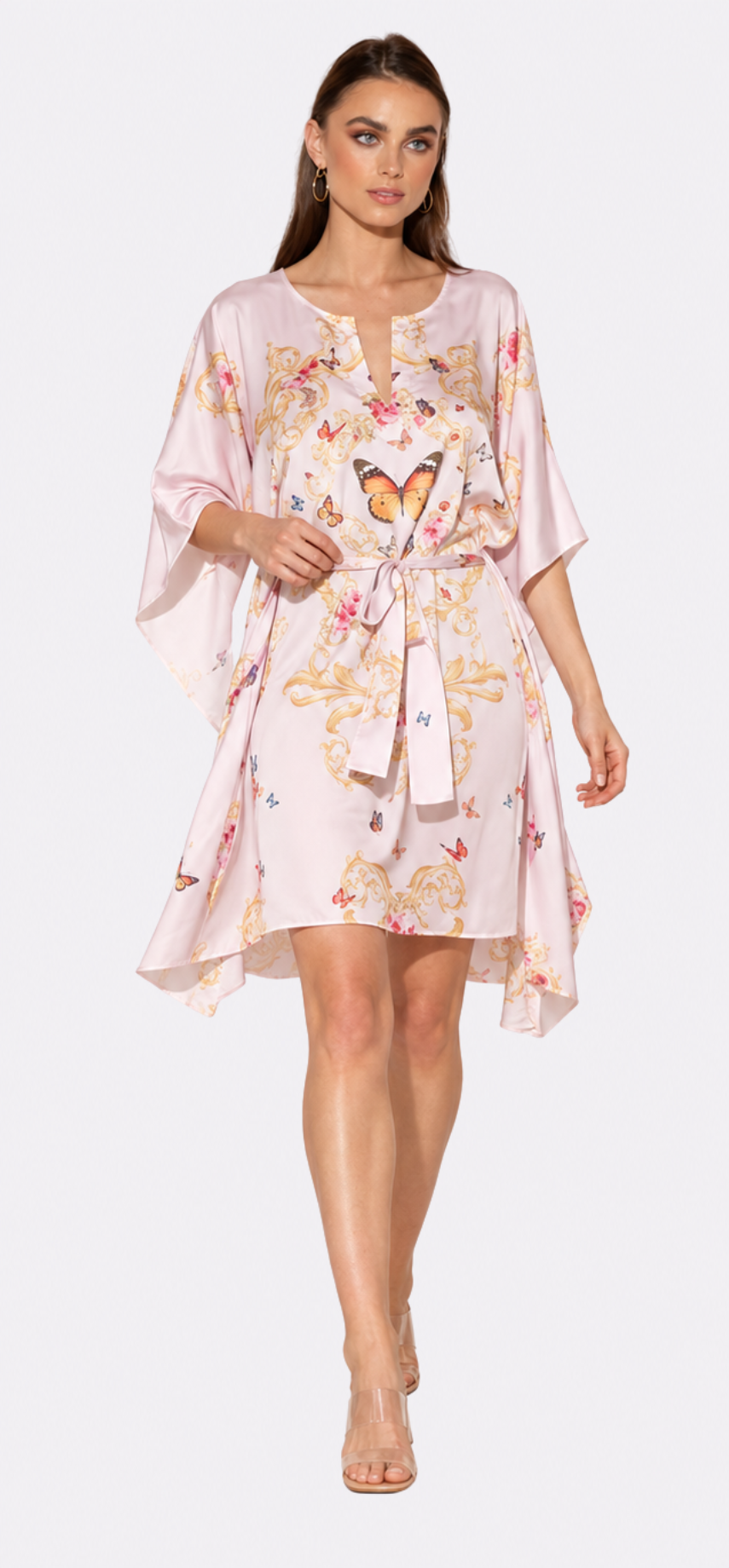 Pink Butterflies Short Caftan
