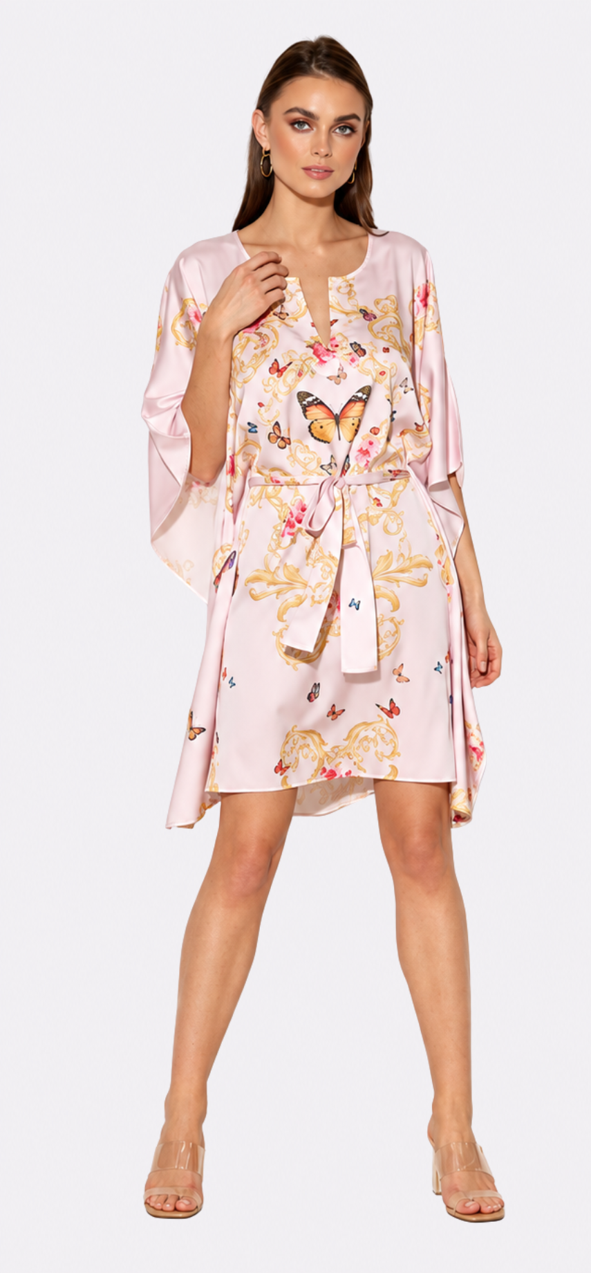 Pink Butterflies Short Caftan