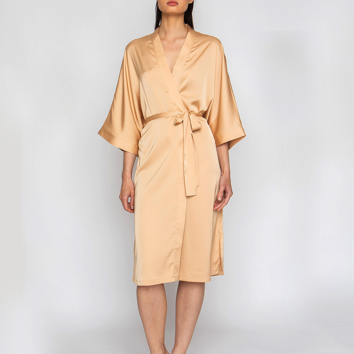Champagne Silky Kimono – Luxurious Poly-Silk Kimono S/M