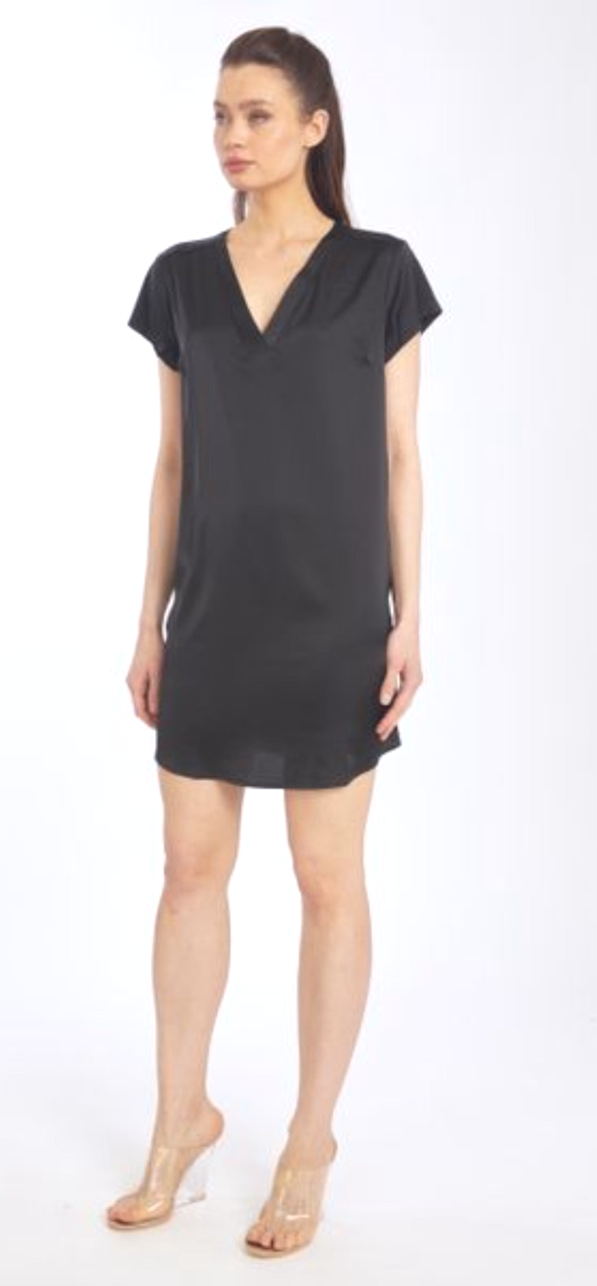 Noir Short Sleeve V Neck Dress Short