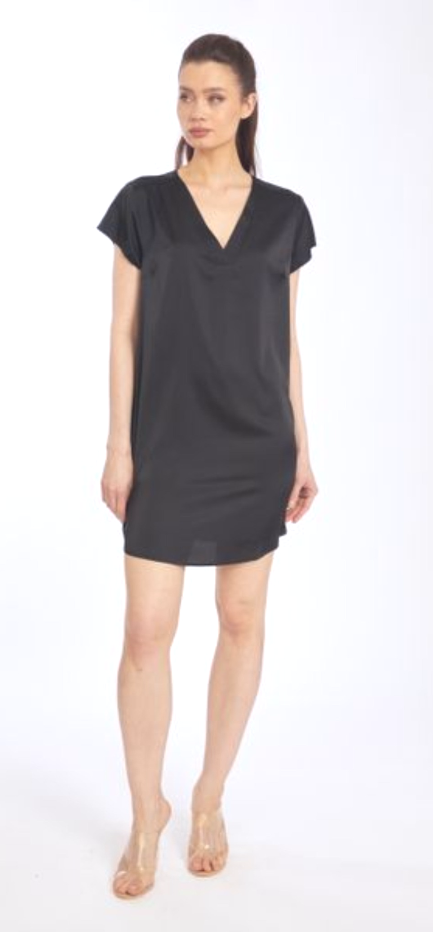 Noir Short Sleeve V Neck Dress Short