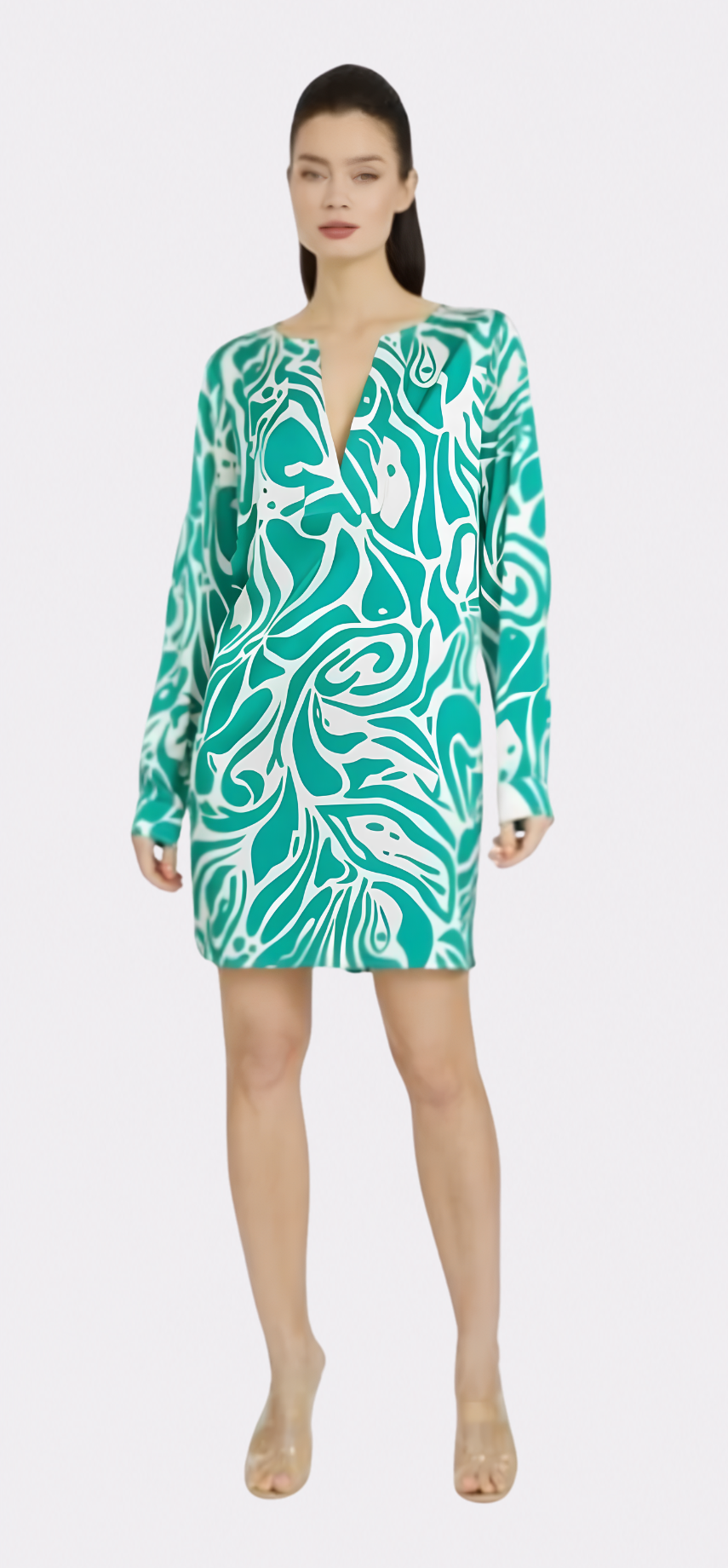 Maze Long Sleeve V-Neck Short Dress