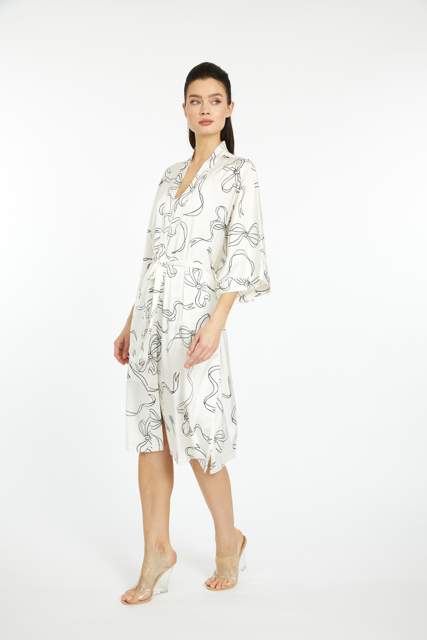 Bow White Silky Kimono