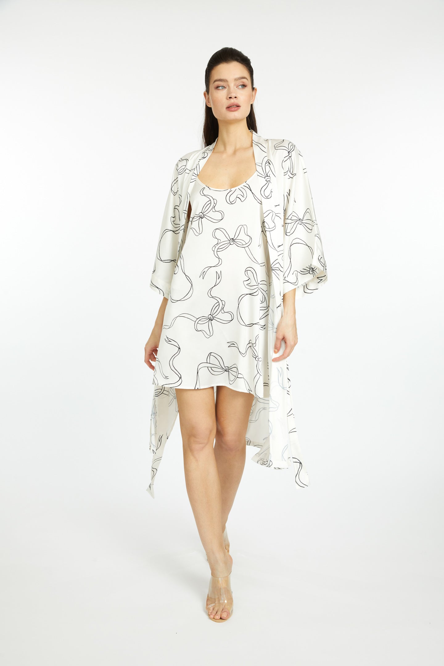 Bow White Silky Kimono