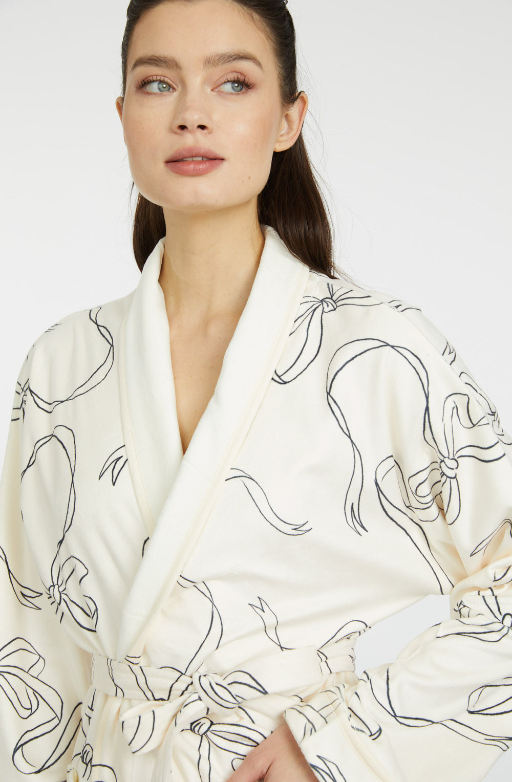 Bow White Short Robe – Elegant and Luxe Long Robe with Bow Detail