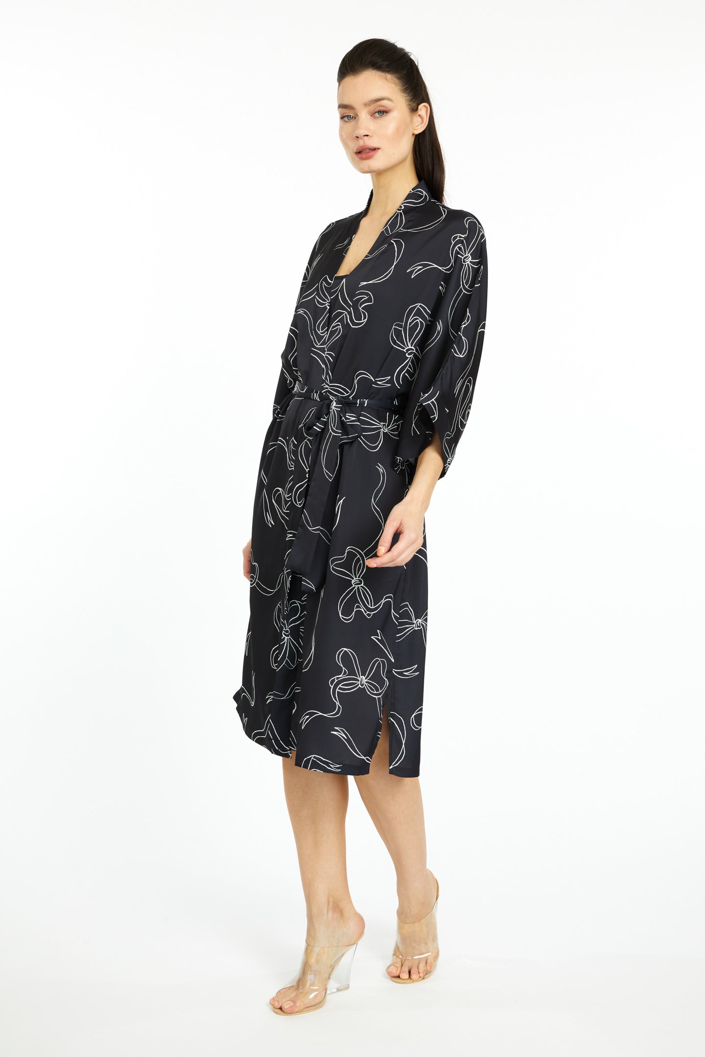 Bow Noir Silky Kimono