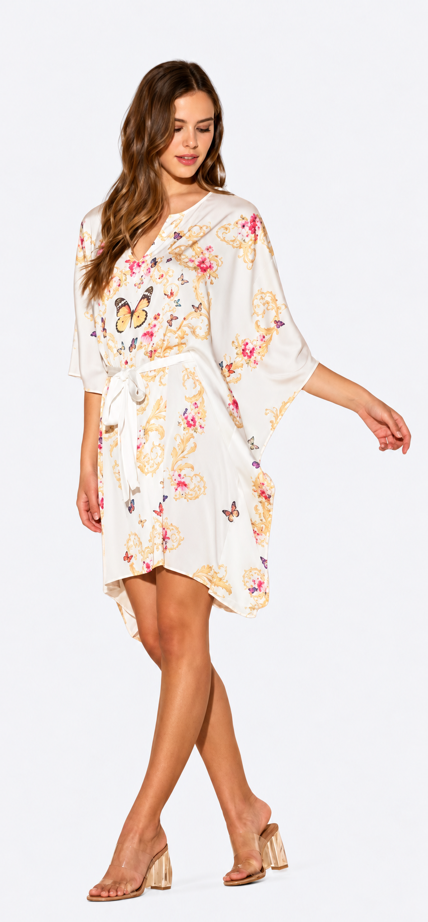 White Butterflies Short Caftan