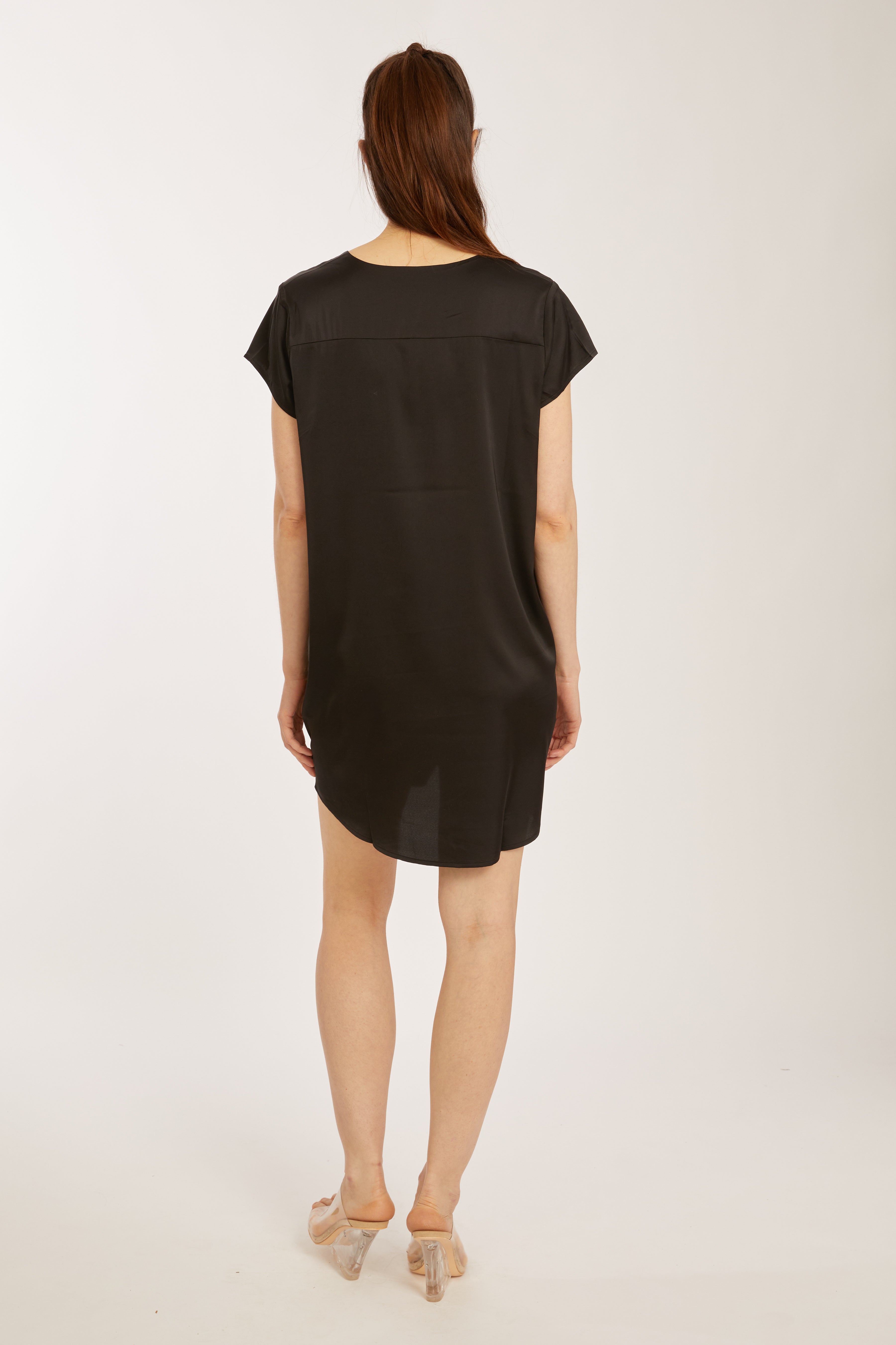 v neck wrap dress short Black 100% Cotton V-Neck Short Wrap Dress 58" / Petite (5'1" and below)