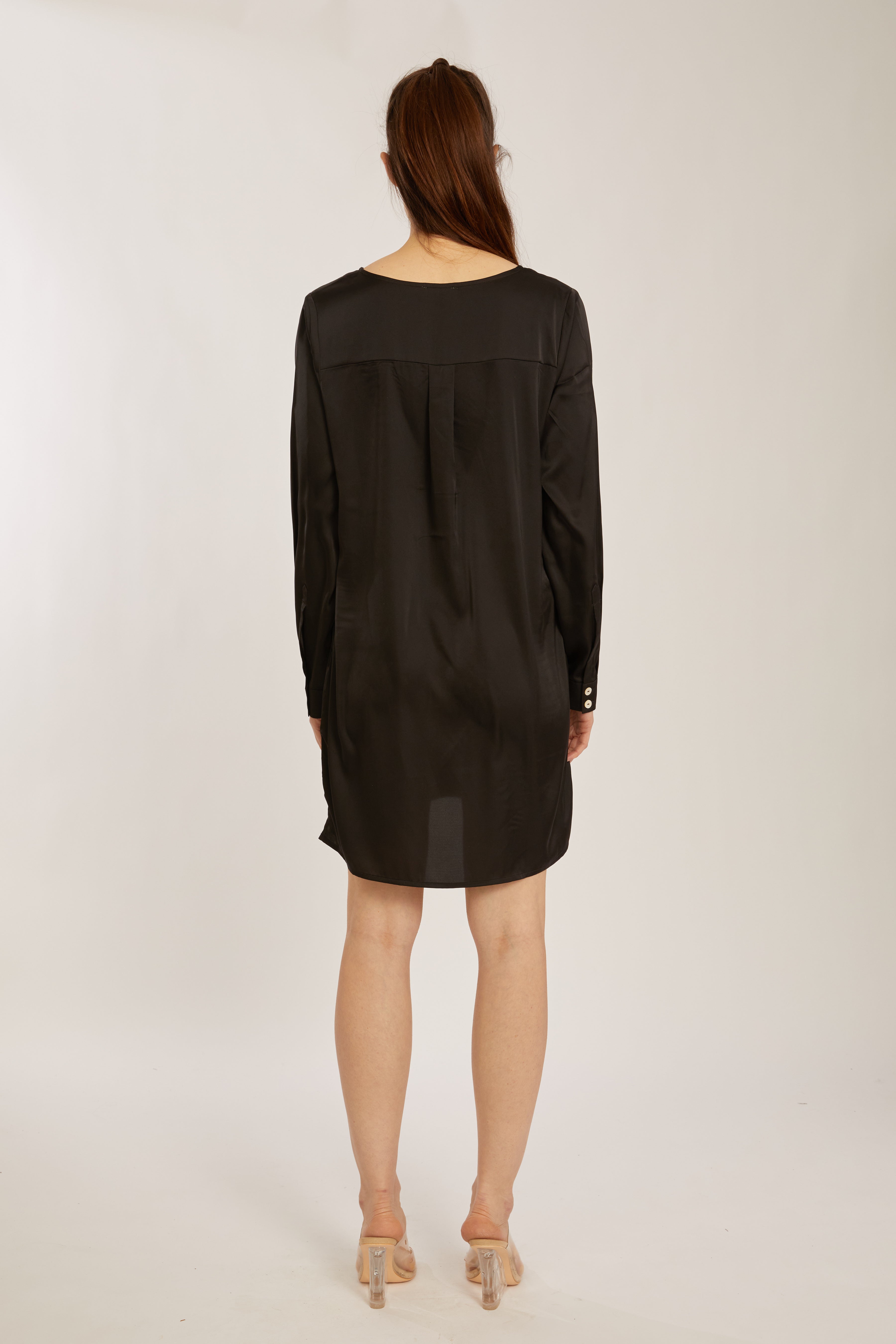 Noir Long Sleeve V-Neck Short Dress