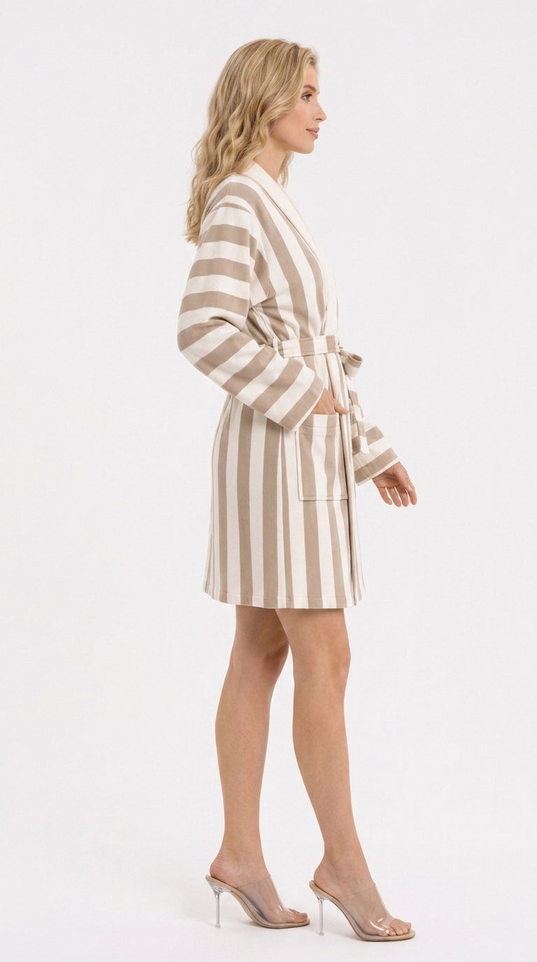 Cabana Cappuccino Stripe Short Robe | Wrap Up by VP