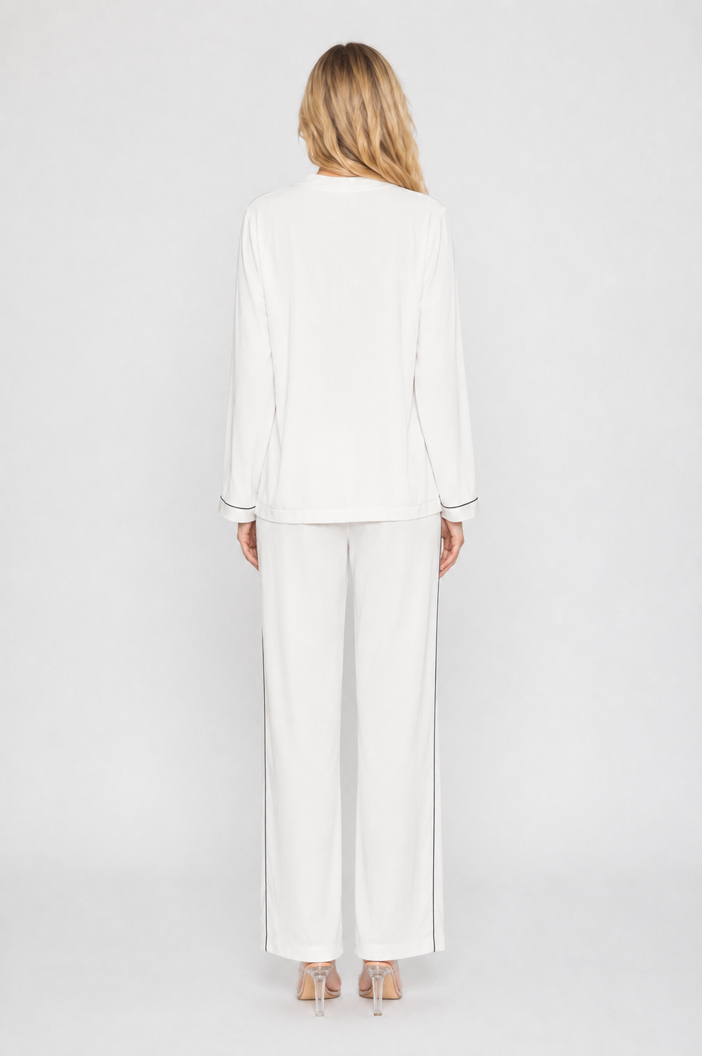 Pearl Long Pajamas with White Piping | Wrap Up by VP
