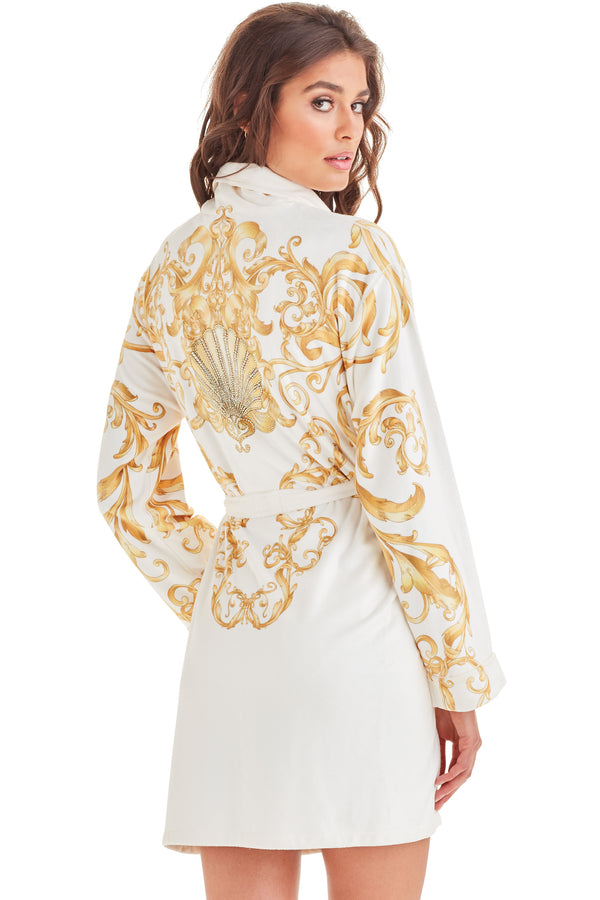Baroque White Short Robe With Embellishments