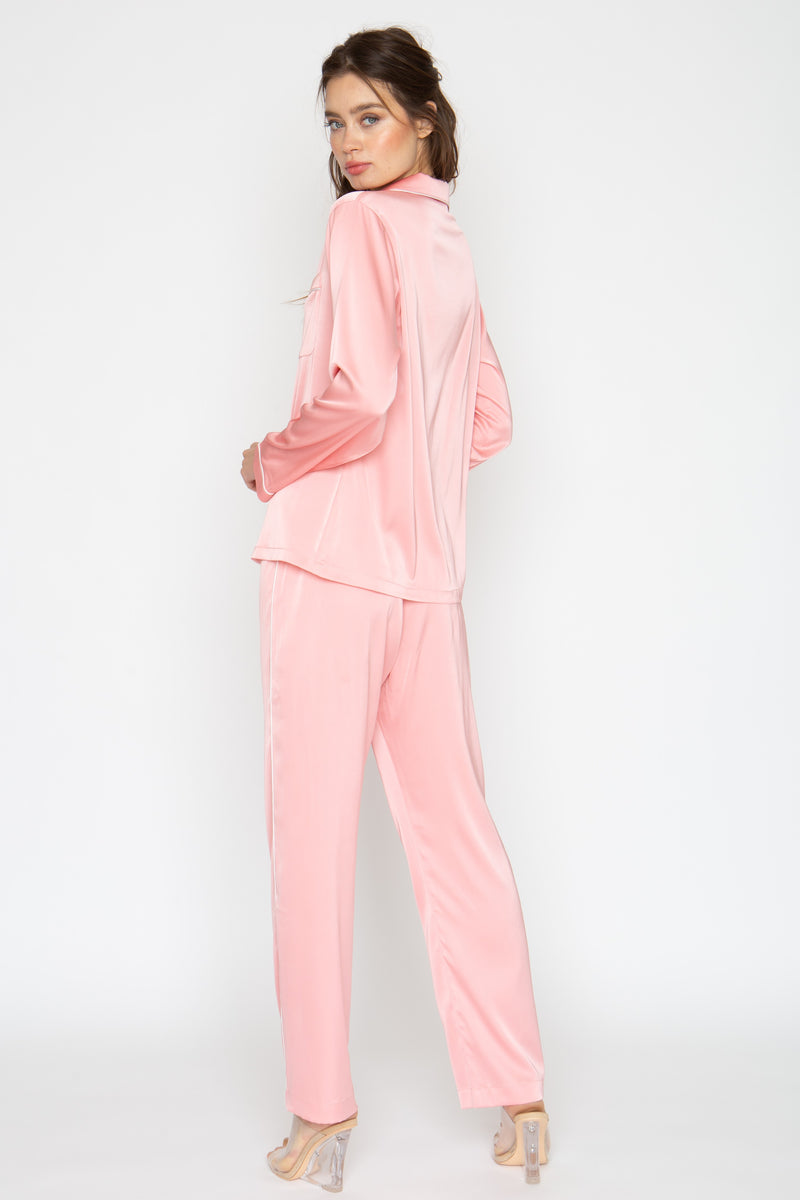 Light Pink Satin Full Length Pyjama Set